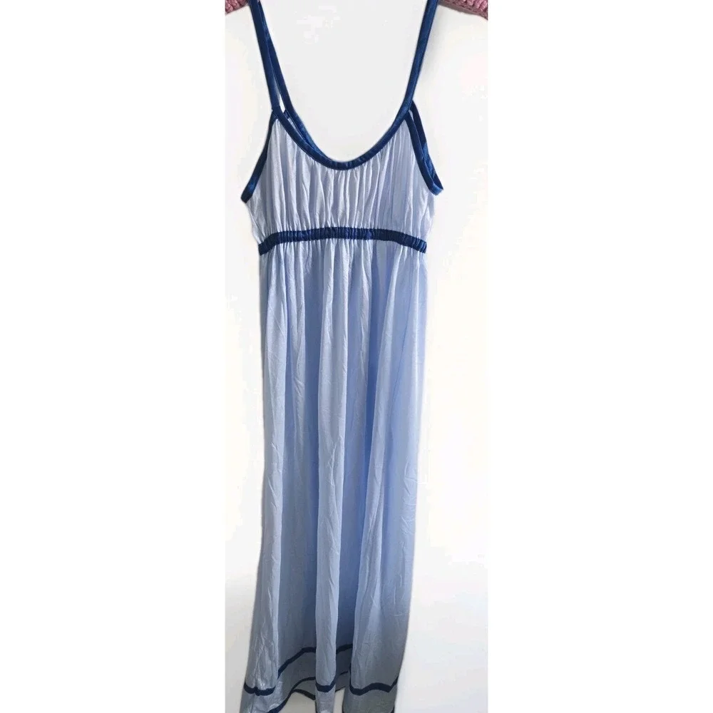Vintage Sears JR Bazaar Blue Nylon Nightgown Empire Baby Doll Slip Dress Fit S/M